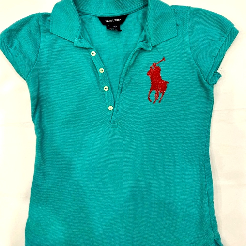 Ralph Lauren Kids Teal Polo with Red Emblem